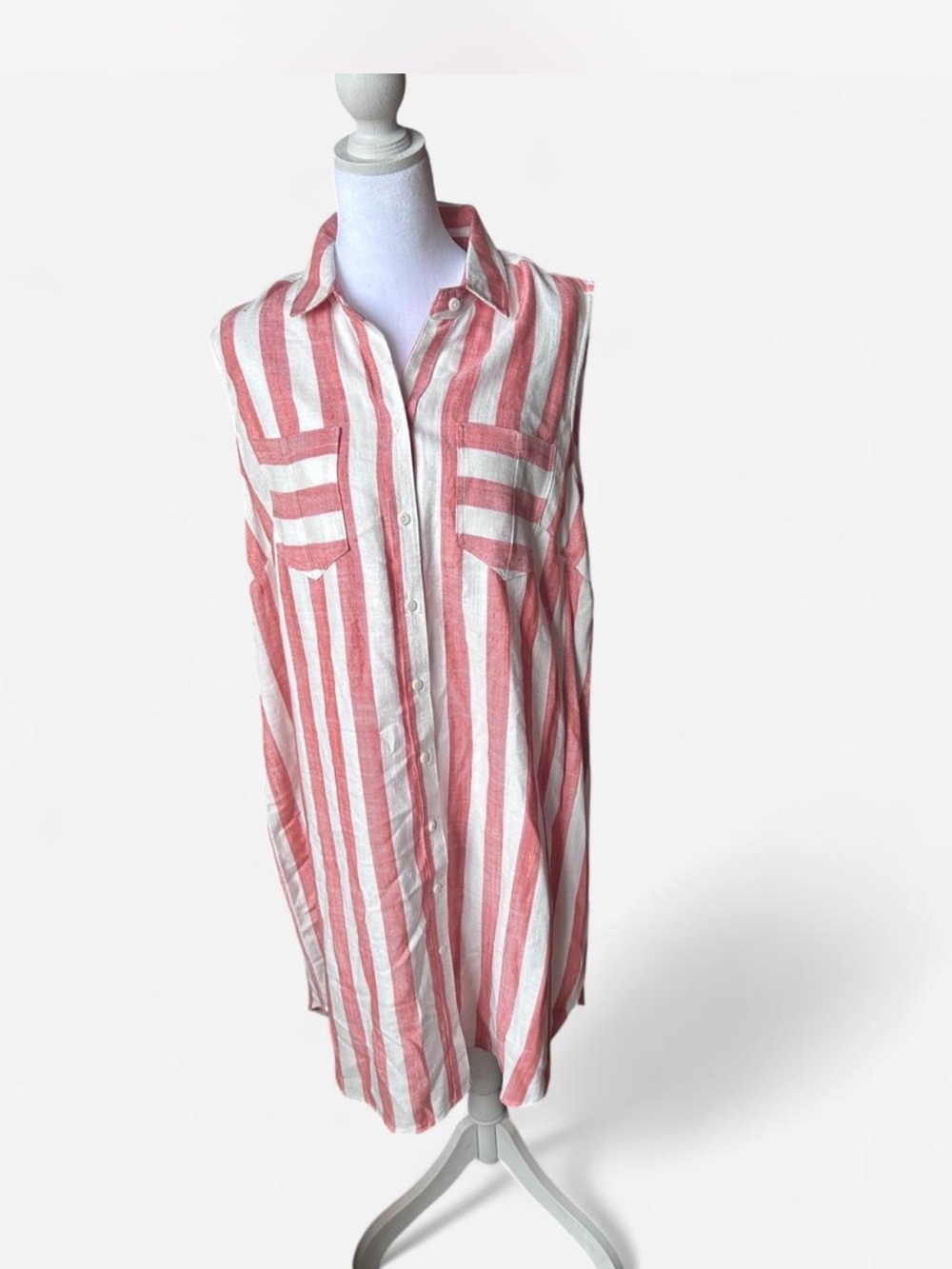 NWT Resort Hope & Harlow pink-orange and white striped button up dress Size 14